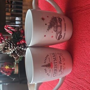 Christmas Tree Farm White Mugs. Qty 2. New